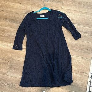 NAVY BLUE FLORAL EMBROIDERED DRESS